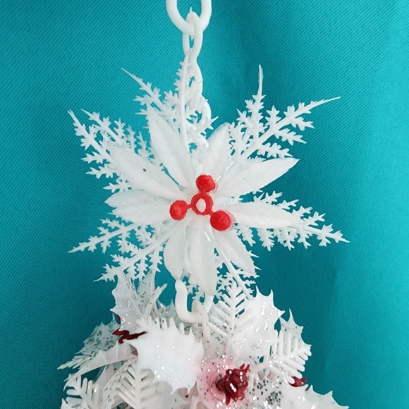 Vintage Christmas Tree Wind Chime White Plastic Decor MCM Mid Century 1960s Red - Picture 3 of 16